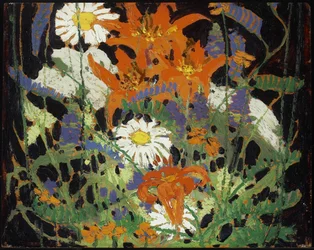 Marguerites, lys des bois et vesce, vers 1916